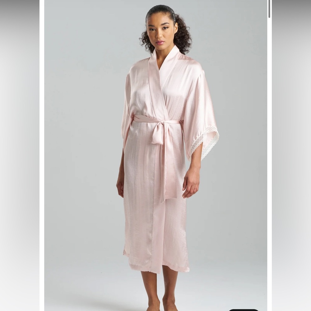 Natori Light Pink Satin Kimono Robe
